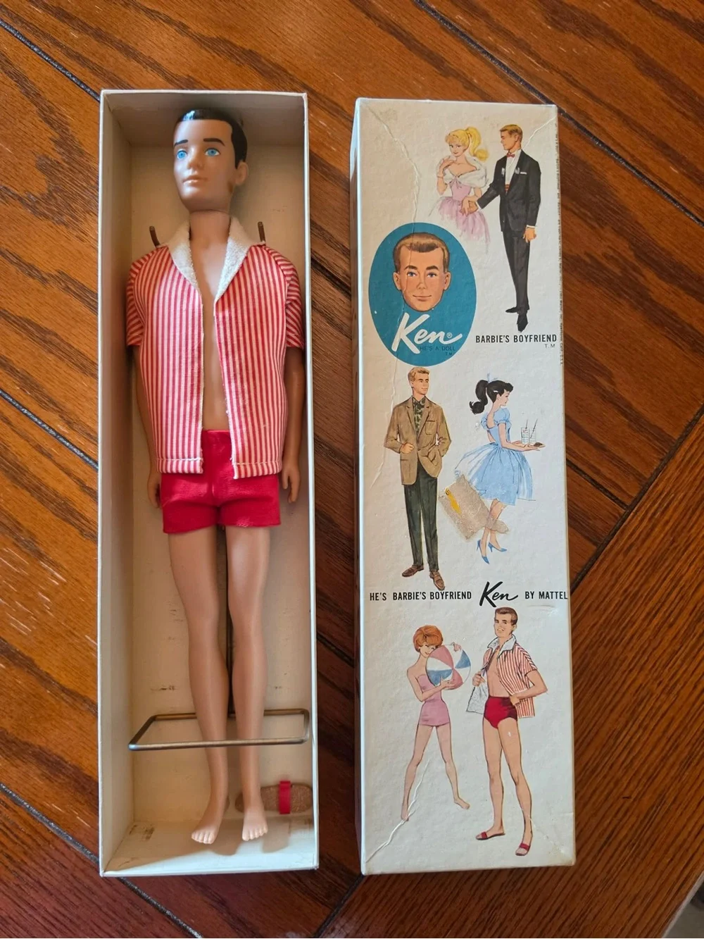 Mattel Ken Doll in Red and White Striped Shirt with Red Shorts